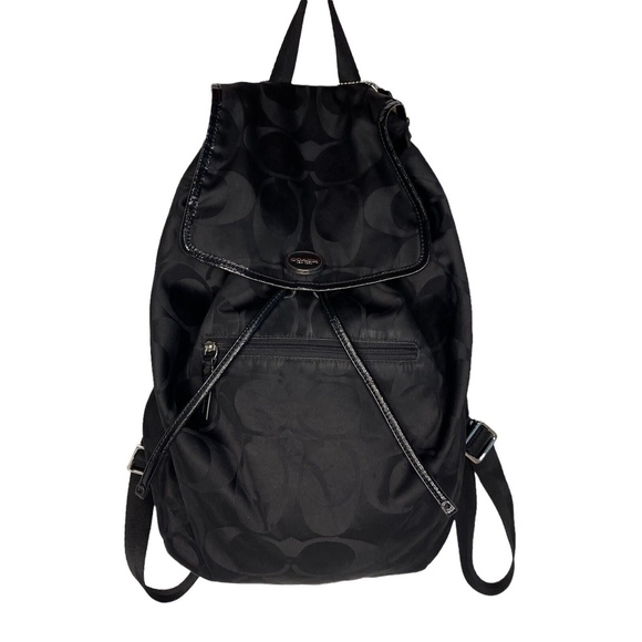 Coach | Bags | Coach Black Leather Flap Snap Closure Signature Monogram Drawstring Backpack Bag | Poshmark Coach | Bags | Coach Black Leather Flap Snap Closure Signature Monogram Drawstring Backpack Bag | Poshmark